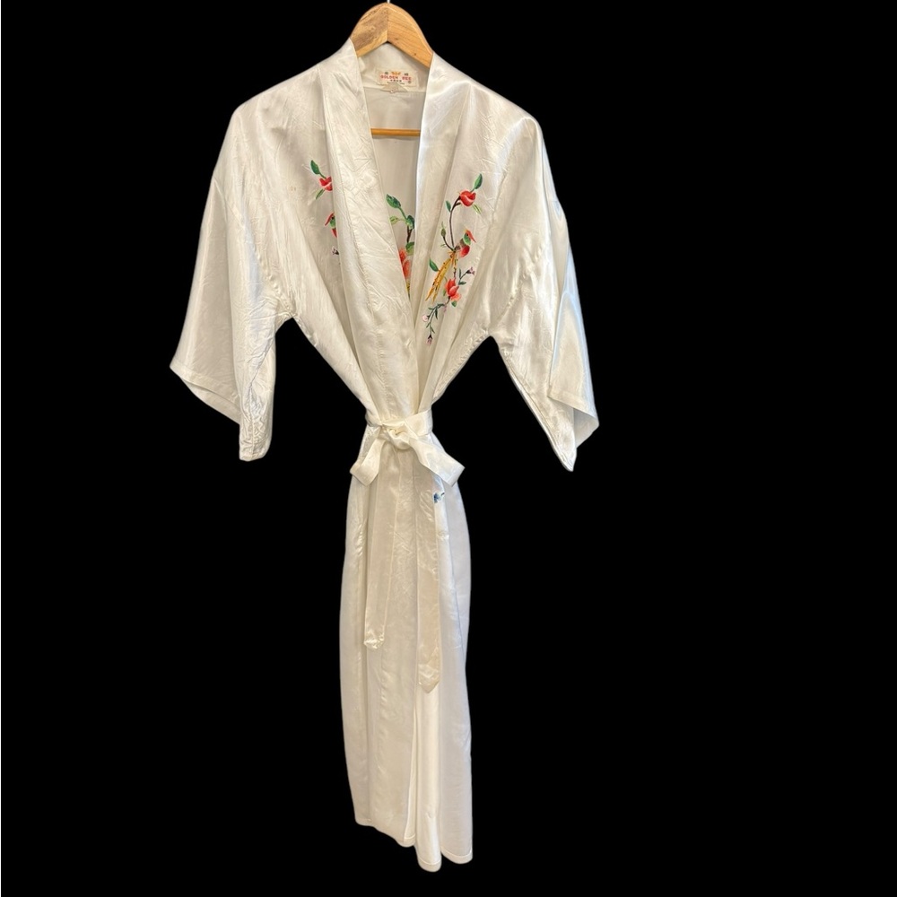 Vintage  Golden Bee Asian Jacquard Peignor with Embroidered Birds and Flowers